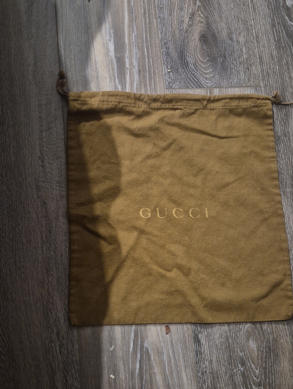 Gucci Olive Brown Drawstring Dust Bag with Gold Logo